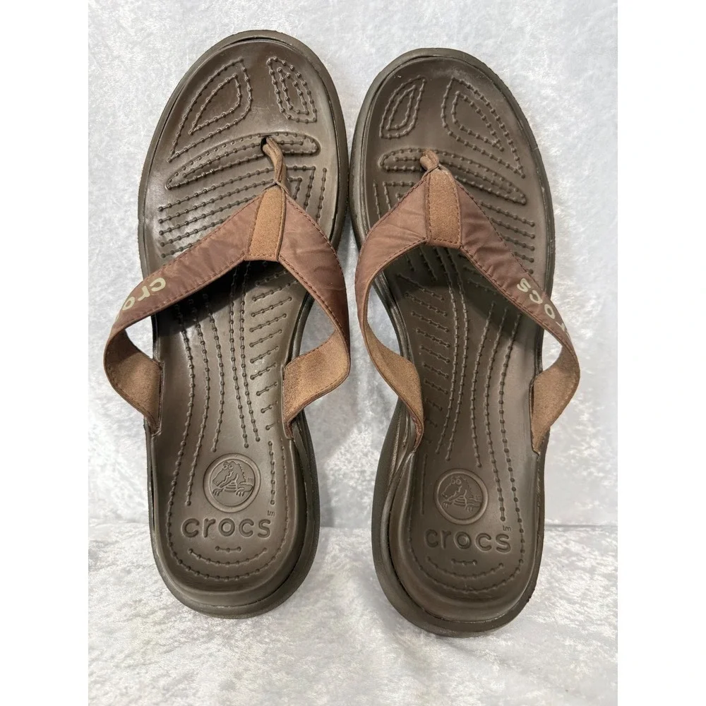 Crocs Yukon Vista LR Flip Flops Mens Sz 12 Brown Espresso LiteRide Foam Sandals